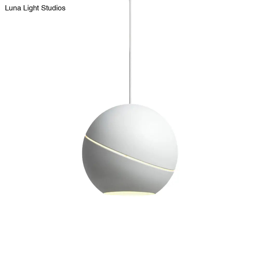 Simple Style 1-Light Metallic Pendant Lamp For Living Room - Black/Pewter Sliced Sphere Hanging