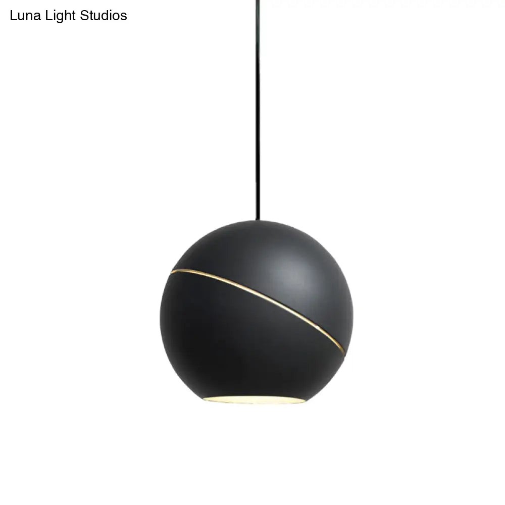 Simple Style 1-Light Metallic Pendant Lamp For Living Room - Black/Pewter Sliced Sphere Hanging