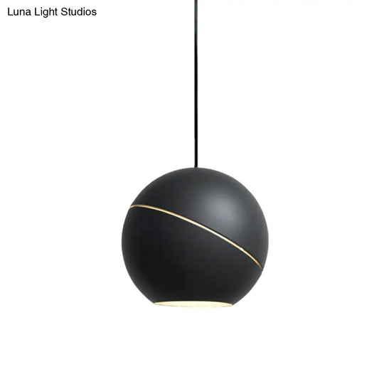 Simple Style 1-Light Metallic Pendant Lamp For Living Room - Black/Pewter Sliced Sphere Hanging