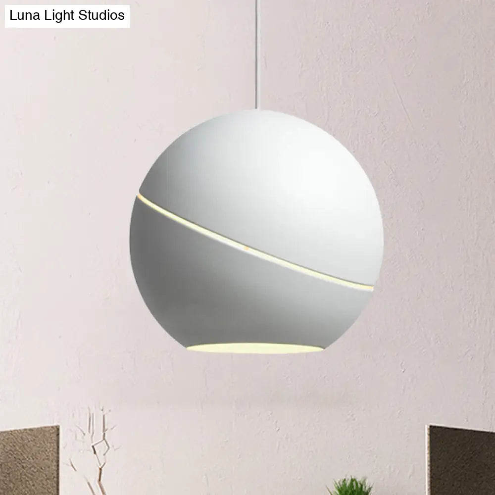 Simple Style 1-Light Metallic Pendant Lamp For Living Room - Black/Pewter Sliced Sphere Hanging