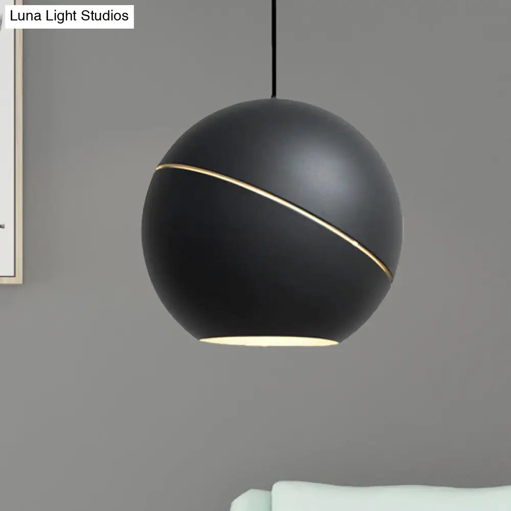 Minimalist Metallic Pendant Light For Living Room - Black/Pewter Spherical Hanging Fixture Black