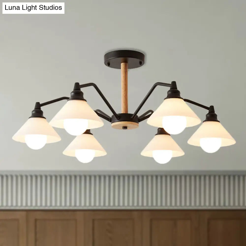 Simple Style 6-Light Metal Chandelier For Living Room With Conical Shade