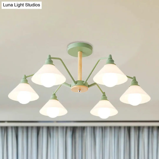 Simple Style 6-Light Metal Chandelier For Living Room With Conical Shade