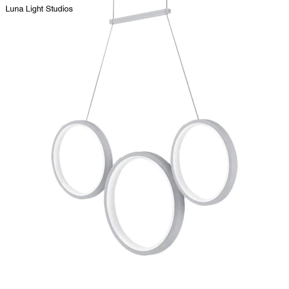 Simple Style Acrylic Multi-Ring Chandelier Lamp With 3/5 Lights - White/Coffee Hanging Light