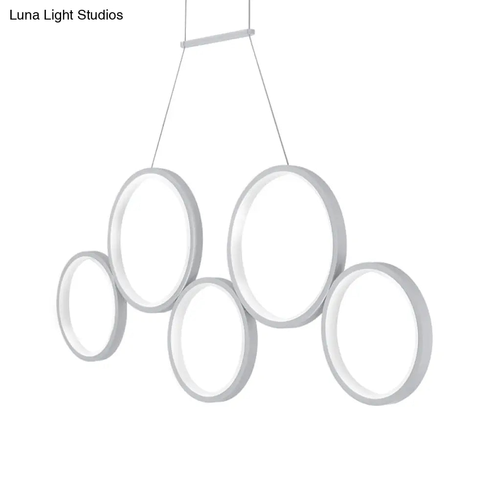 Simple Style Acrylic Multi-Ring Chandelier Lamp With 3/5 Lights - White/Coffee Hanging Light