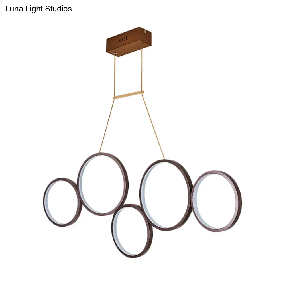 Simple Style Acrylic Multi-Ring Chandelier Lamp With 3/5 Lights - White/Coffee Hanging Light