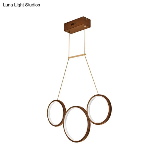 Simple Style Acrylic Multi-Ring Chandelier Lamp With 3/5 Lights - White/Coffee Hanging Light