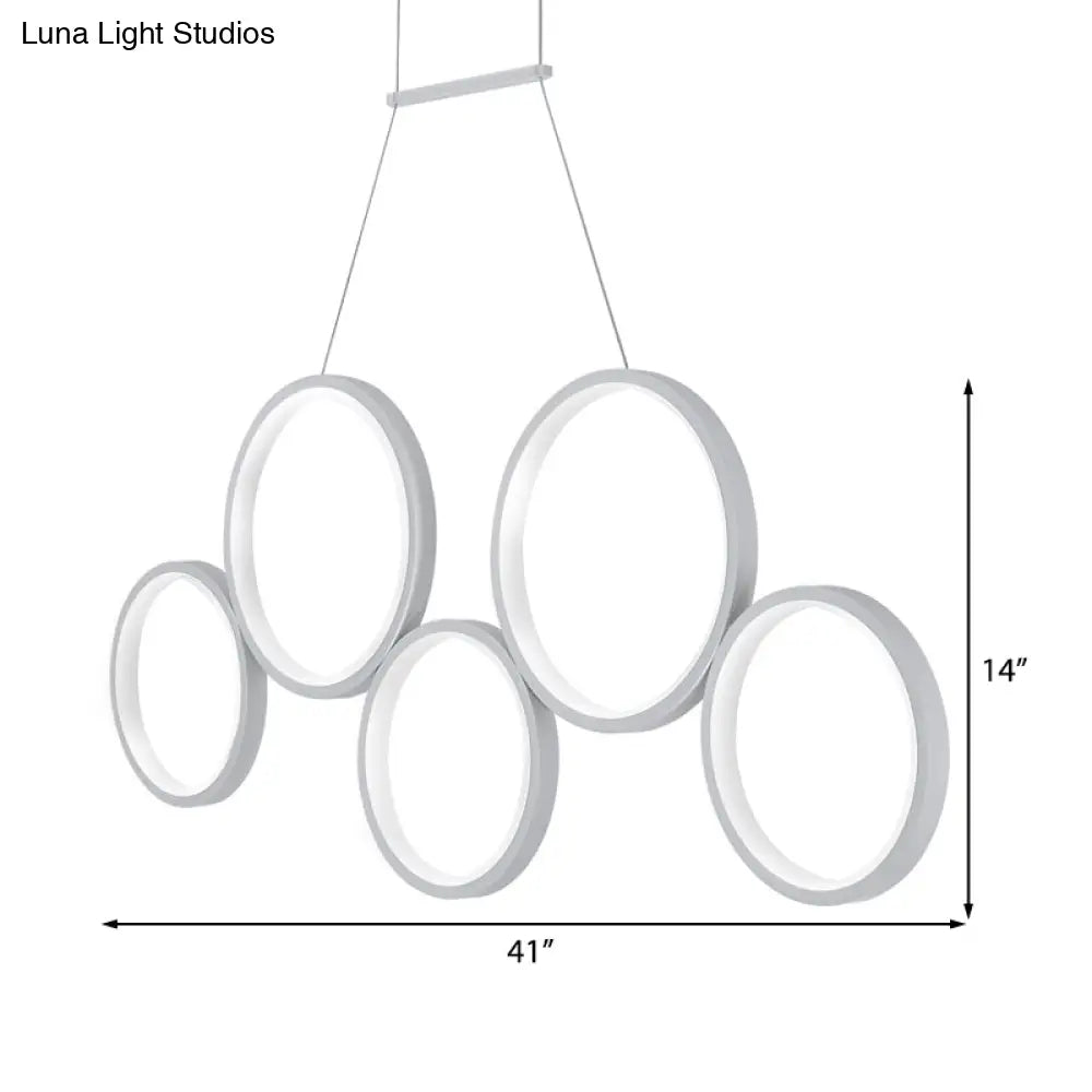 Simple Style Acrylic Multi-Ring Chandelier Lamp With 3/5 Lights - White/Coffee Hanging Light