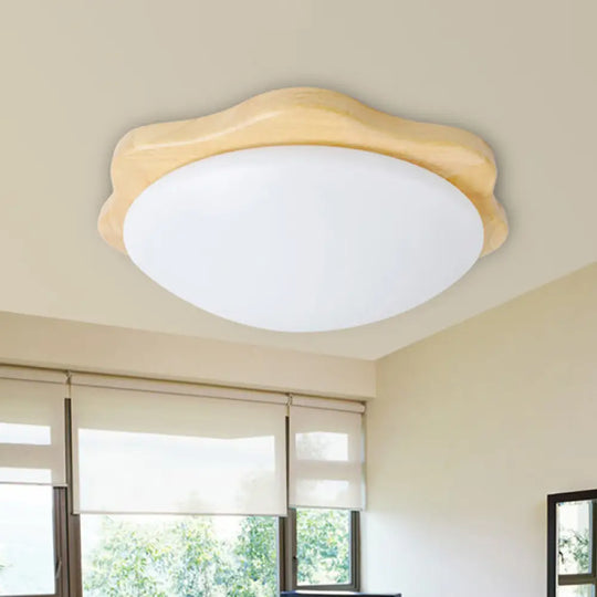 Simple Style Beige Flush Mount Ceiling Light Fixture With Wood Accents – Ideal For Bedroom Bowl