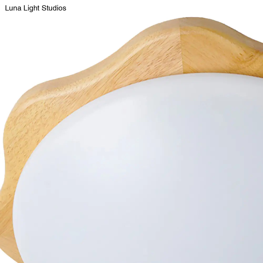 Simple Style Beige Flush Mount Ceiling Light Fixture With Wood Accents – Ideal For Bedroom Bowl