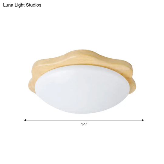 Simple Style Beige Flush Mount Ceiling Light Fixture With Wood Accents – Ideal For Bedroom Bowl