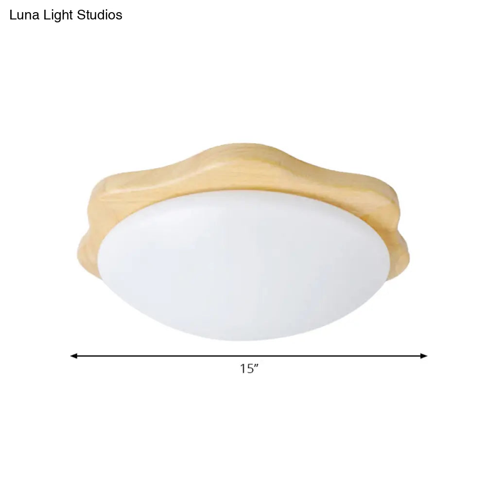 Simple Style Beige Flush Mount Ceiling Light Fixture With Wood Accents – Ideal For Bedroom Bowl