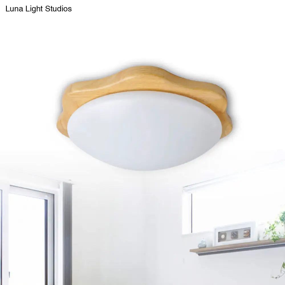 Simple Style Beige Flush Mount Ceiling Light Fixture With Wood Accents – Ideal For Bedroom Bowl