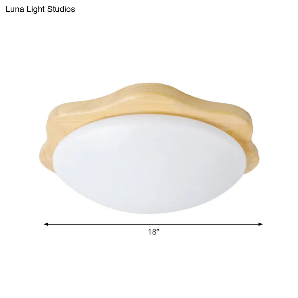 Simple Style Beige Flush Mount Ceiling Light Fixture With Wood Accents Ideal For Bedroom Bowl