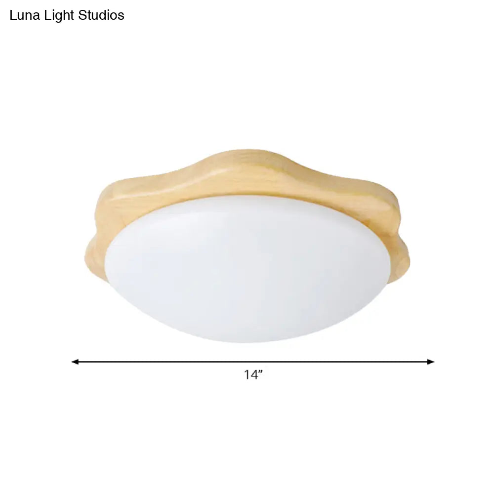 Simple Style Beige Flush Mount Ceiling Light Fixture With Wood Accents Ideal For Bedroom Bowl