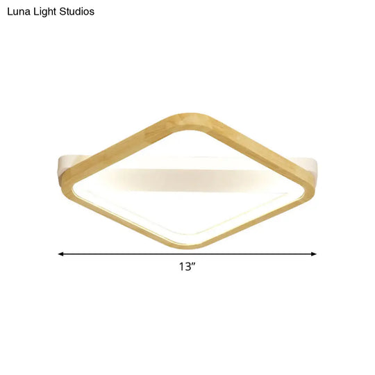 Simple Style Beige Led Ceiling Lamp For Bedroom - Wood Square Flush Light Fixture 13’/17’/21’ Wide