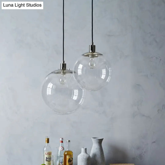 Simple Style Clear Glass Globe Pendant Ceiling Light - Wide 8’/10’/12’ 1 Head Hanging Lamp