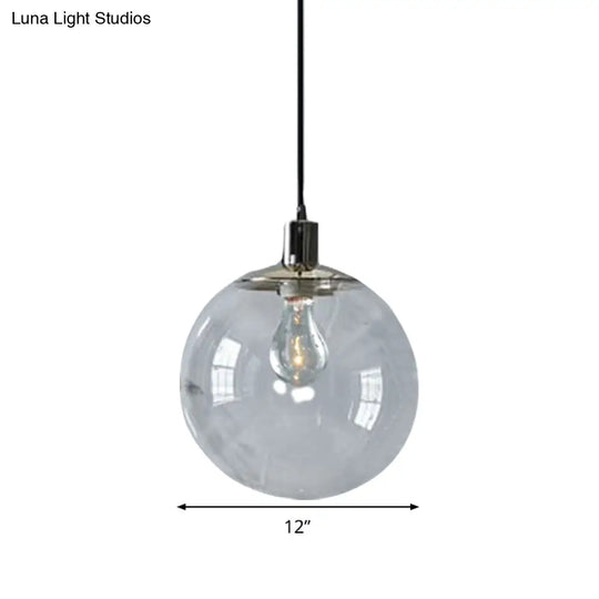 Simple Style Clear Glass Globe Pendant Ceiling Light - Wide 8’/10’/12’ 1 Head Hanging Lamp