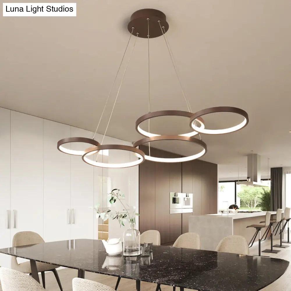 Simple Style Acrylic Led Chandelier Light Fixture - Coffee Circle Pendant (Warm/White) / White