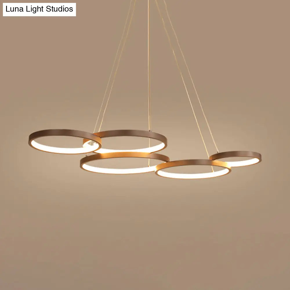 Simple Style Coffee Circle Pendant Light: Acrylic Led Chandelier In Warm/White Light - Stunning