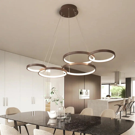 Simple Style Coffee Circle Pendant Light: Acrylic Led Chandelier In Warm/White Light - Stunning