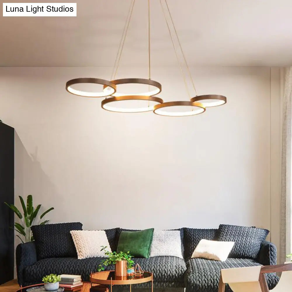 Simple Style Coffee Circle Pendant Light: Acrylic Led Chandelier In Warm/White Light - Stunning