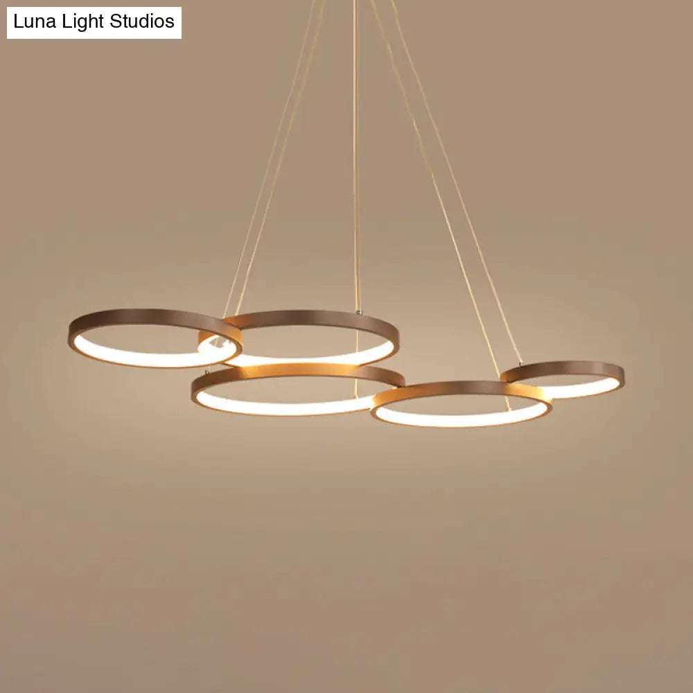 Simple Style Acrylic Led Chandelier Light Fixture - Coffee Circle Pendant (Warm/White)