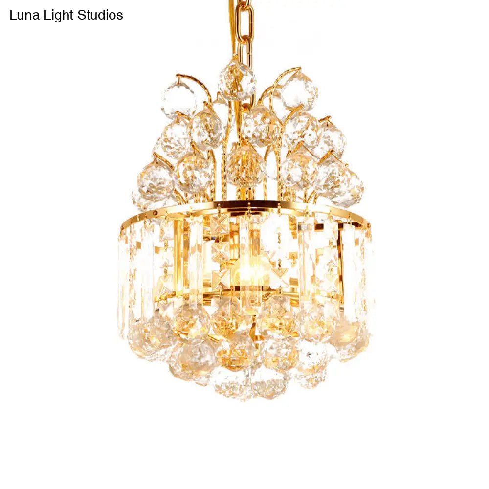 Simple Style Crystal Ball Chandelier - 3 Heads Gold Finish Pendant Light Fixture For Living Room