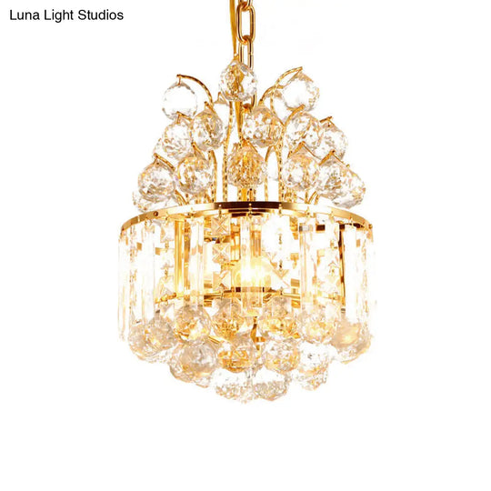 Simple Style Crystal Ball Chandelier - 3 Heads Gold Finish Pendant Light Fixture For Living Room