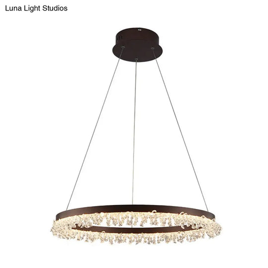 Crystal Beaded Ring Pendant Light Kit With Brown Led Chandelier - Simple Style Available In 16/23.5