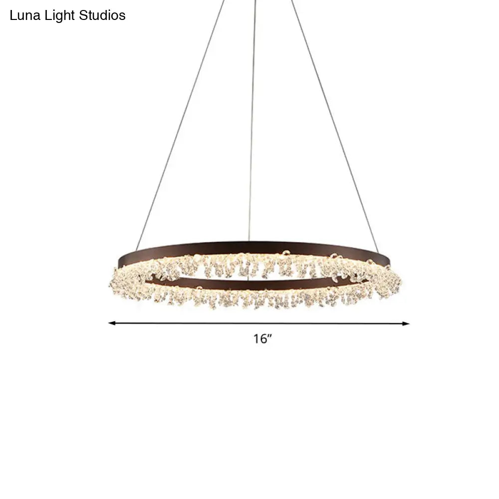 Crystal Beaded Ring Pendant Light Kit With Brown Led Chandelier - Simple Style Available In 16/23.5