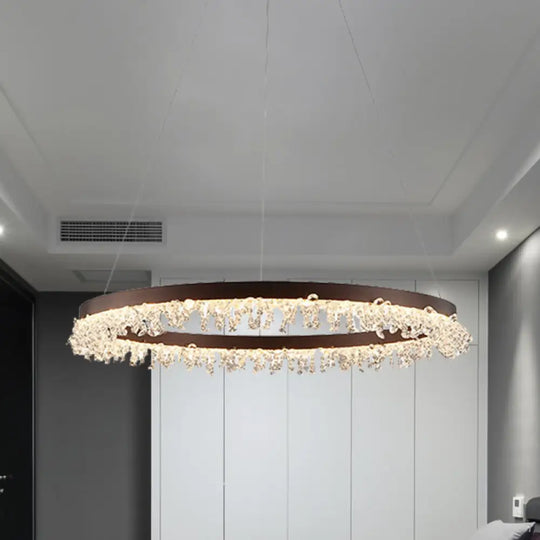 Simple Style Crystal Beaded Brown Led Chandelier Ring Pendant Light Kit 16’’/23.5’’ Wide / 16’’