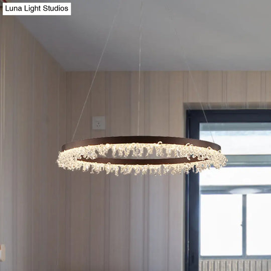 Crystal Beaded Ring Pendant Light Kit With Brown Led Chandelier - Simple Style Available In 16/23.5