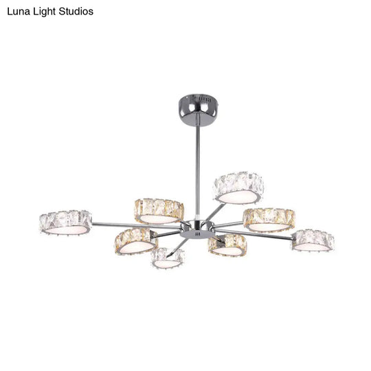 Simple Style Crystal Block Chandelier - 8 Light Triangle Ceiling Lamp In Chrome Warm/White Lighting