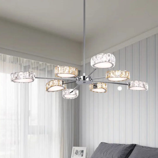 Simple Style Crystal Block Chandelier - 8 Light Triangle Ceiling Lamp In Chrome Warm/White Lighting