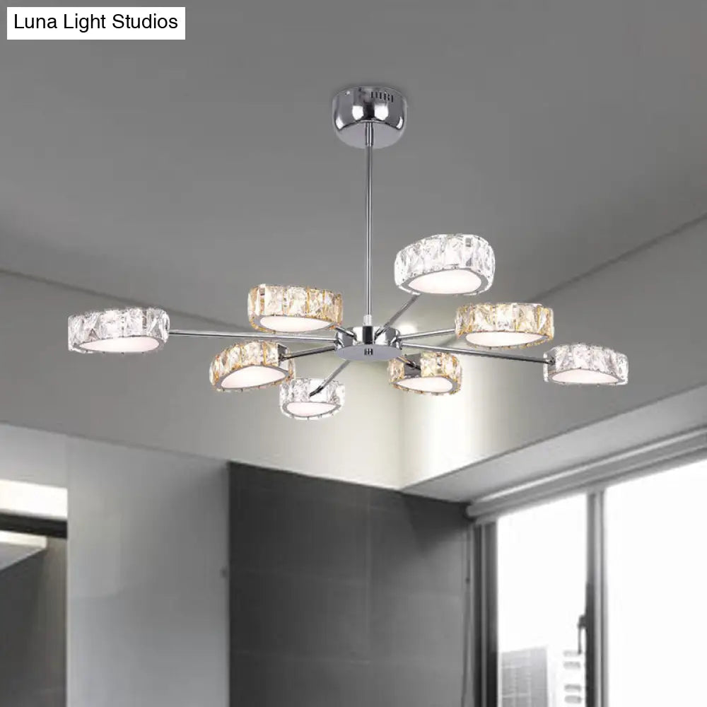 Simple Style Crystal Block Chandelier - 8 Light Triangle Ceiling Lamp In Chrome Warm/White Lighting