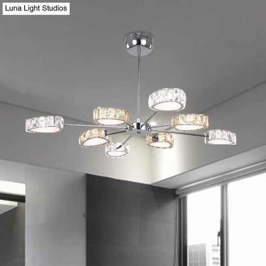 Simple Style Crystal Block Chandelier - 8 Light Triangle Ceiling Lamp In Chrome Warm/White Lighting