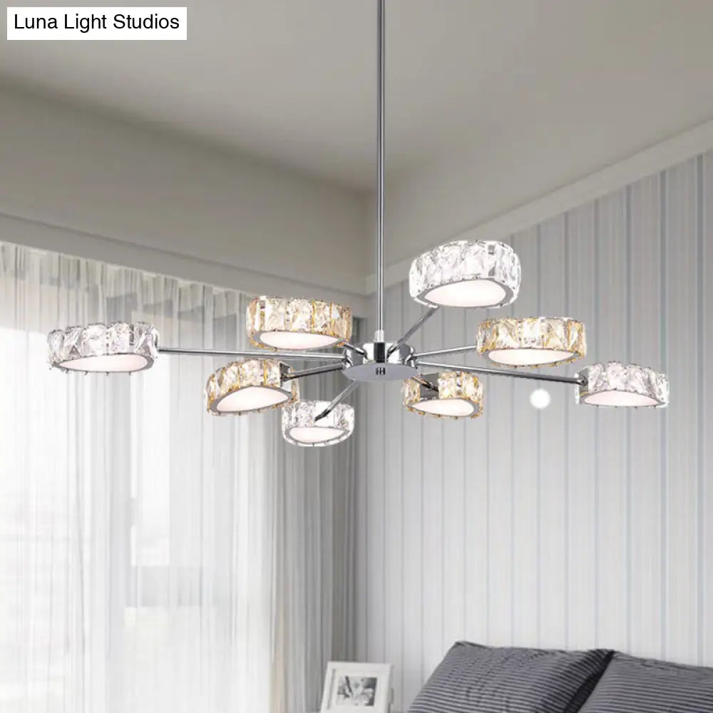 8-Light Triangle Crystal Ceiling Chandelier In Chrome With Warm/White Lighting - Simple & Elegant