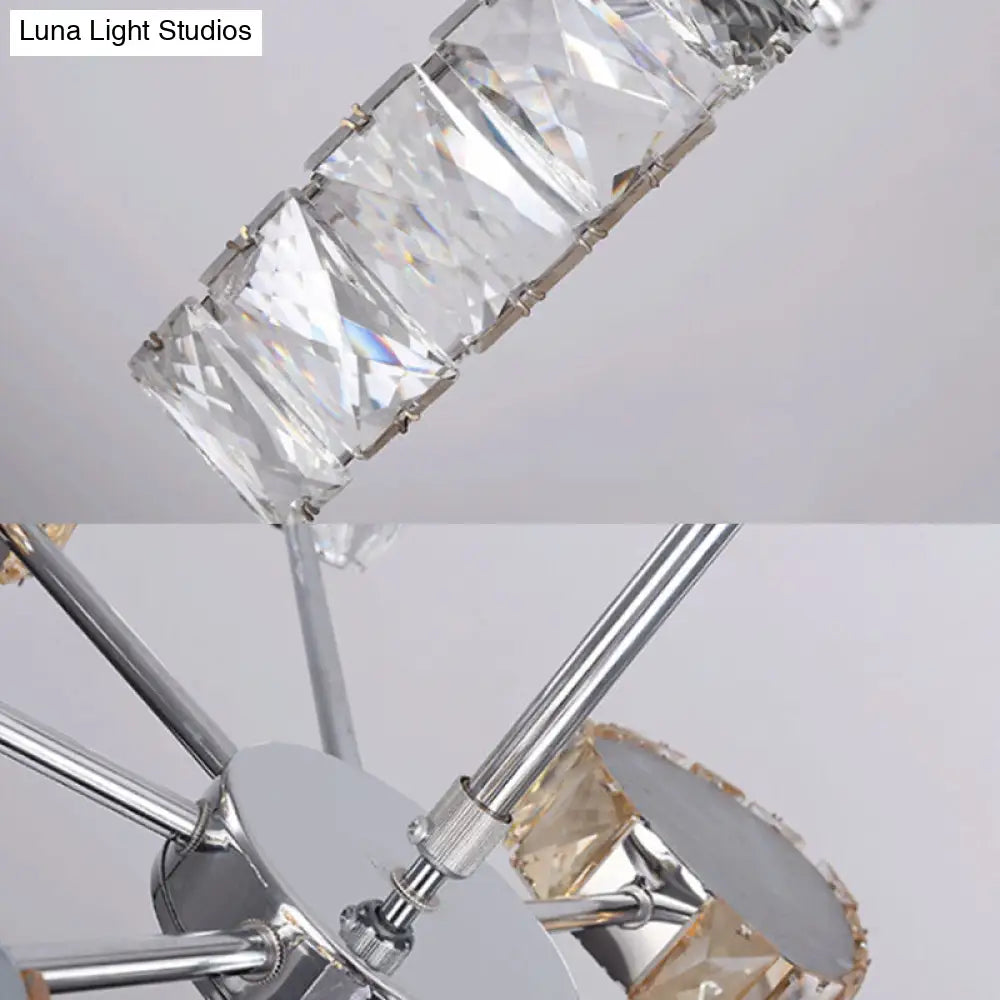 8-Light Triangle Crystal Ceiling Chandelier In Chrome With Warm/White Lighting - Simple & Elegant