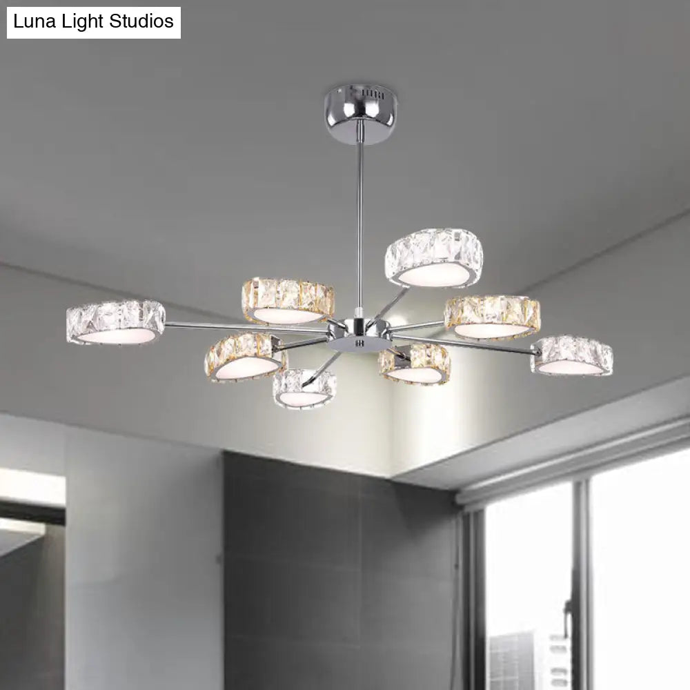 8-Light Triangle Crystal Ceiling Chandelier In Chrome With Warm/White Lighting - Simple & Elegant