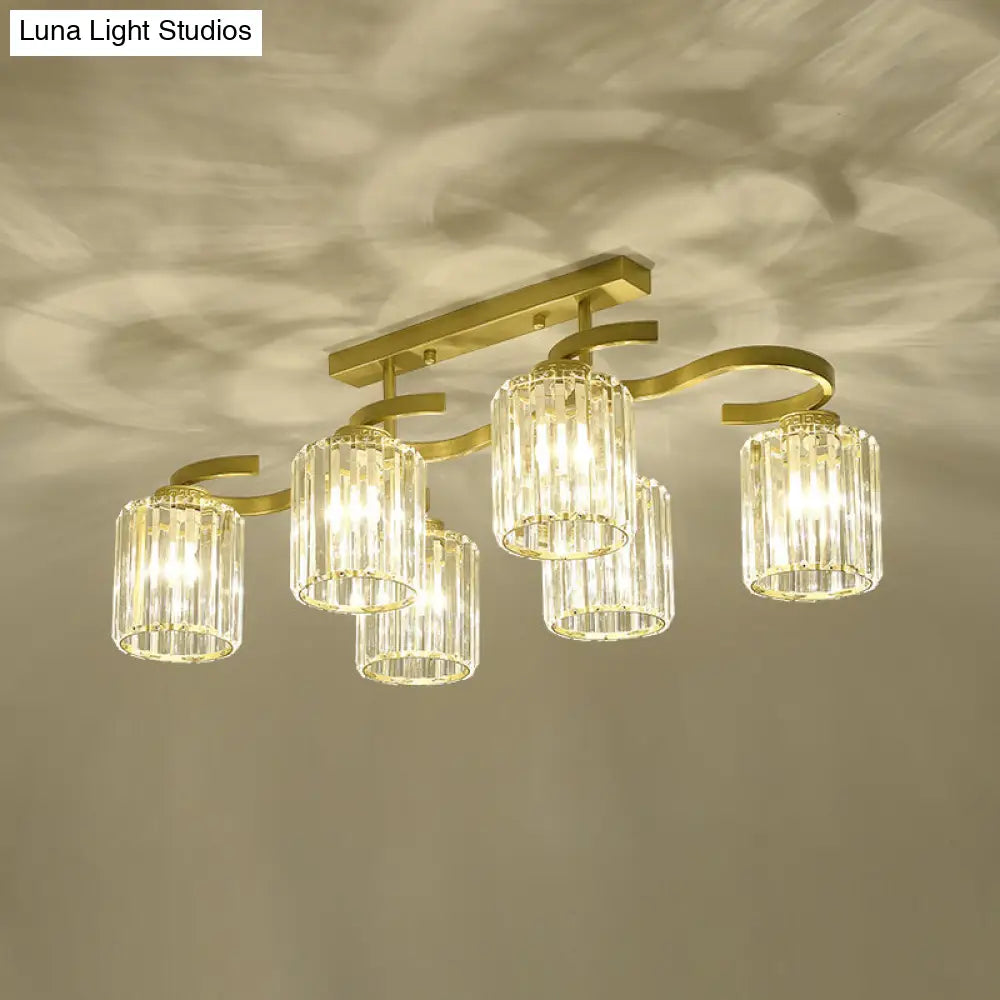 Simple Style Crystal Brass Finish Semi Flush Ceiling Mount Light For Living Room 6 /