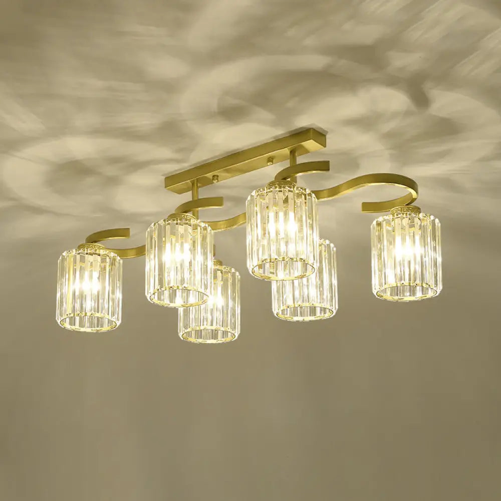 Simple Style Crystal Brass Finish Semi Flush Ceiling Mount Light For Living Room 6 /