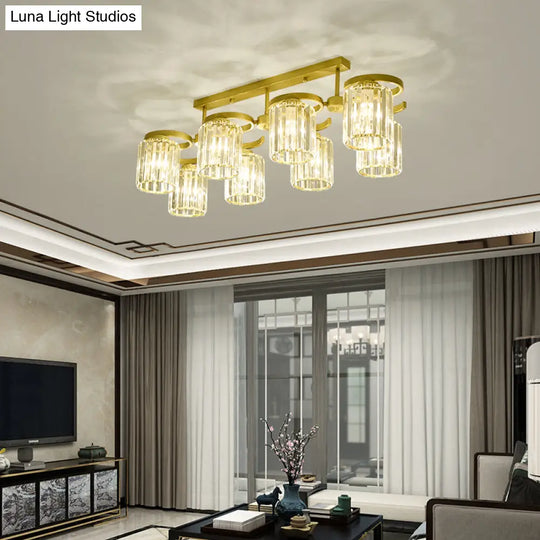 Simple Style Crystal Brass Finish Semi Flush Ceiling Mount Light For Living Room