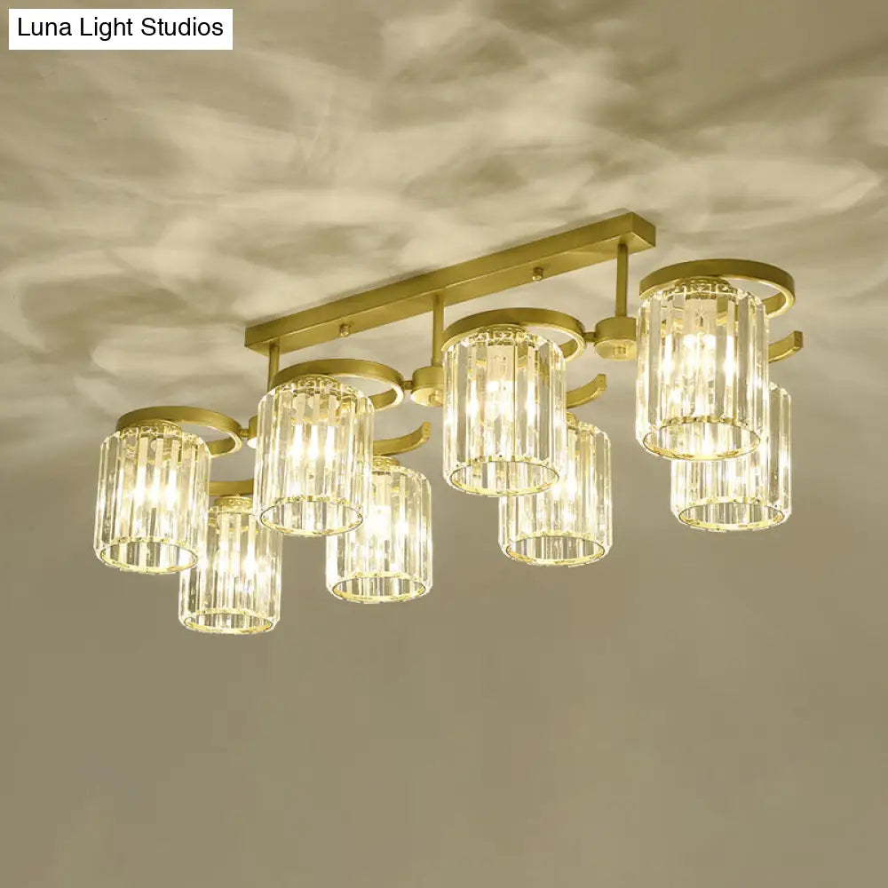 Simple Style Crystal Brass Finish Semi Flush Ceiling Mount Light For Living Room 8 /