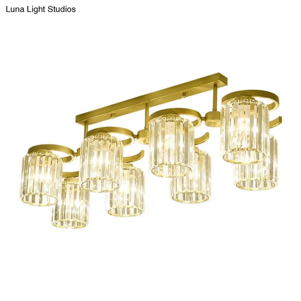 Simple Style Crystal Brass Finish Semi Flush Ceiling Mount Light For Living Room