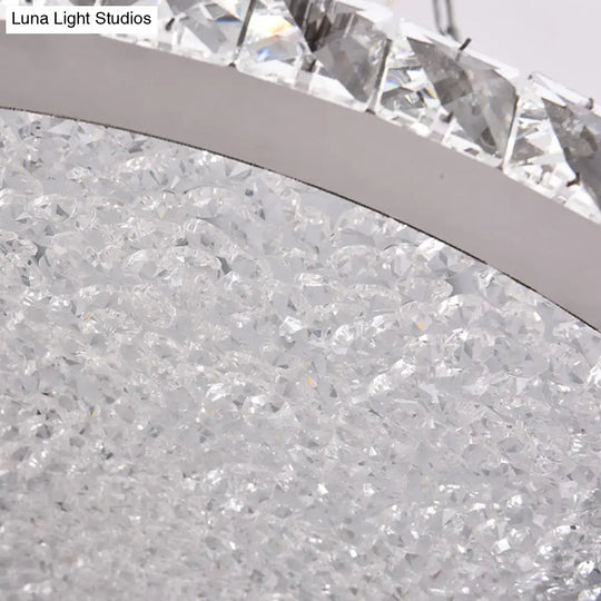 Simple Style Crystal Ceiling Mounted Flush Light Fixture With Led Disc In Chrome For Bedroom