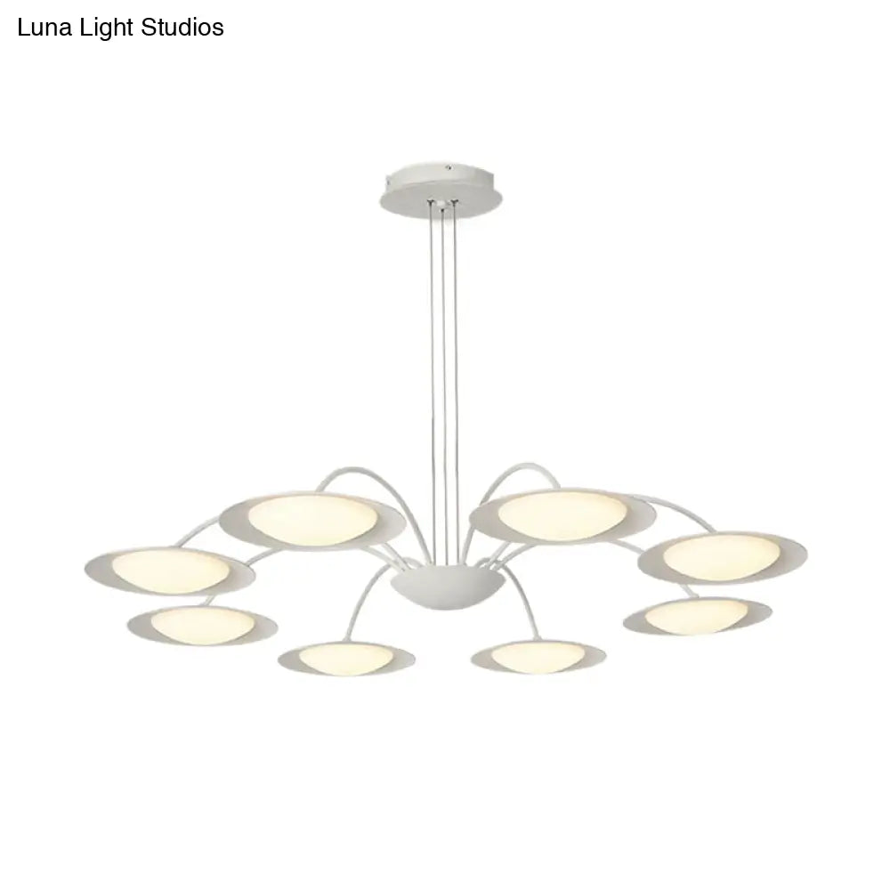 Simple Style Disc Chandelier - 8-Head Metal Hanging Light Fixture In White For Living Room