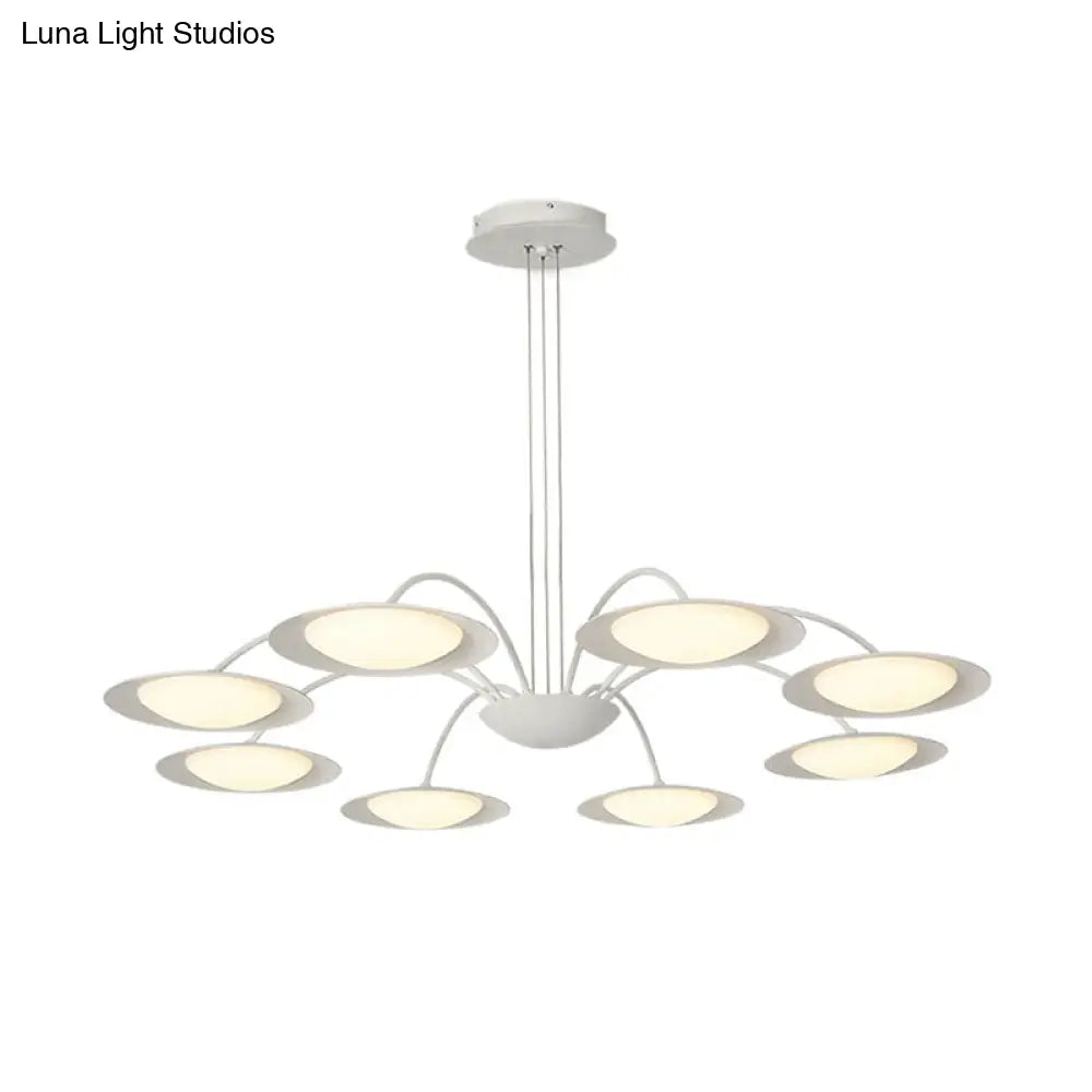 Metal 8-Head Disc Chandelier In Simple White For Living Room