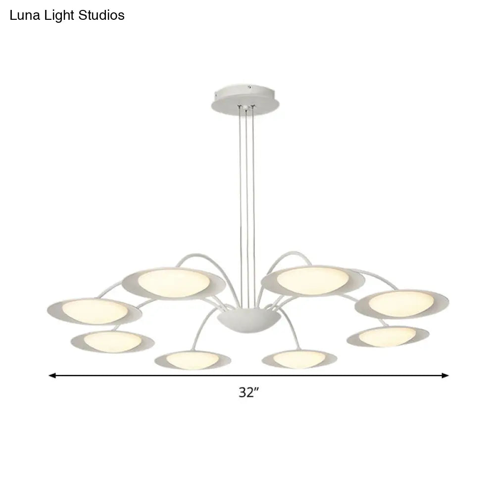 Metal 8-Head Disc Chandelier In Simple White For Living Room