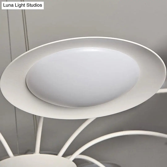 Metal 8-Head Disc Chandelier In Simple White For Living Room